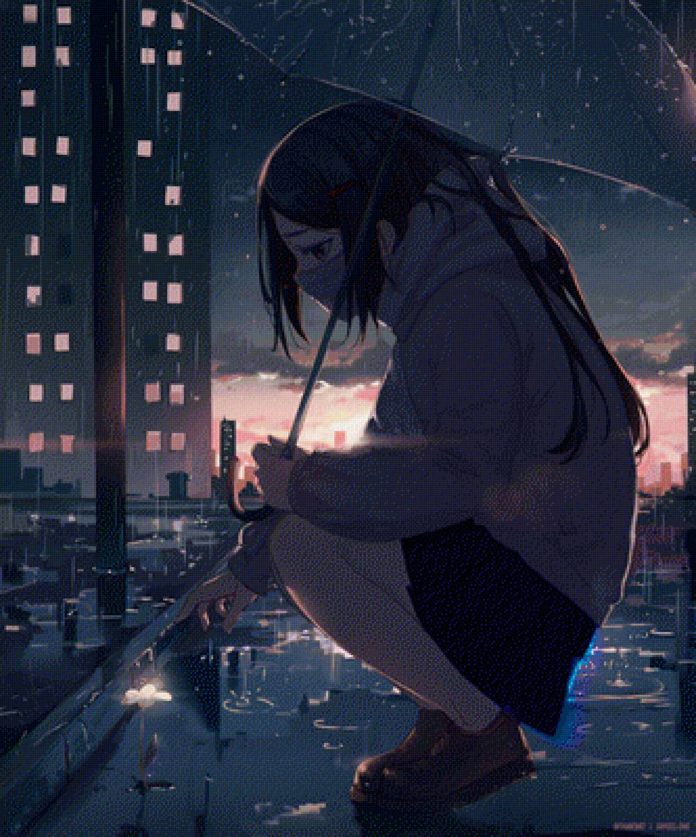 девочка из аниме с зонтом в маске дождь с цветком - милые, дождь, цветы, маска, девочка, карантин, предметы, аниме - предпросмотр