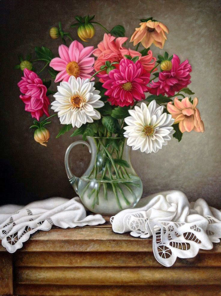 Георгины - цветы, букет, натюрморт, ваза - оригинал