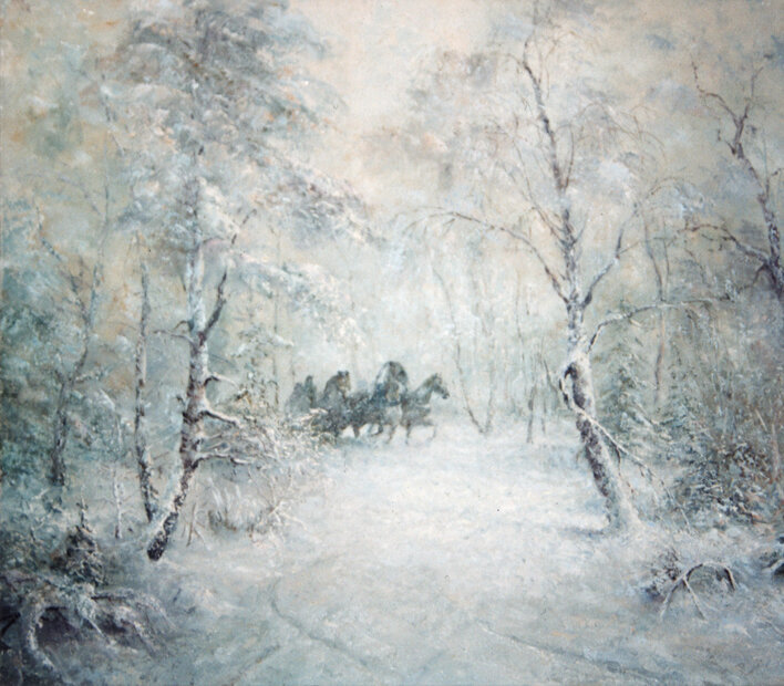 тройка - зима, картина - оригинал