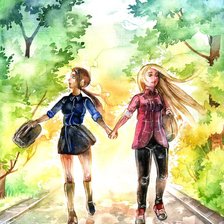 Схема вышивки «На прогулке. Акварель»