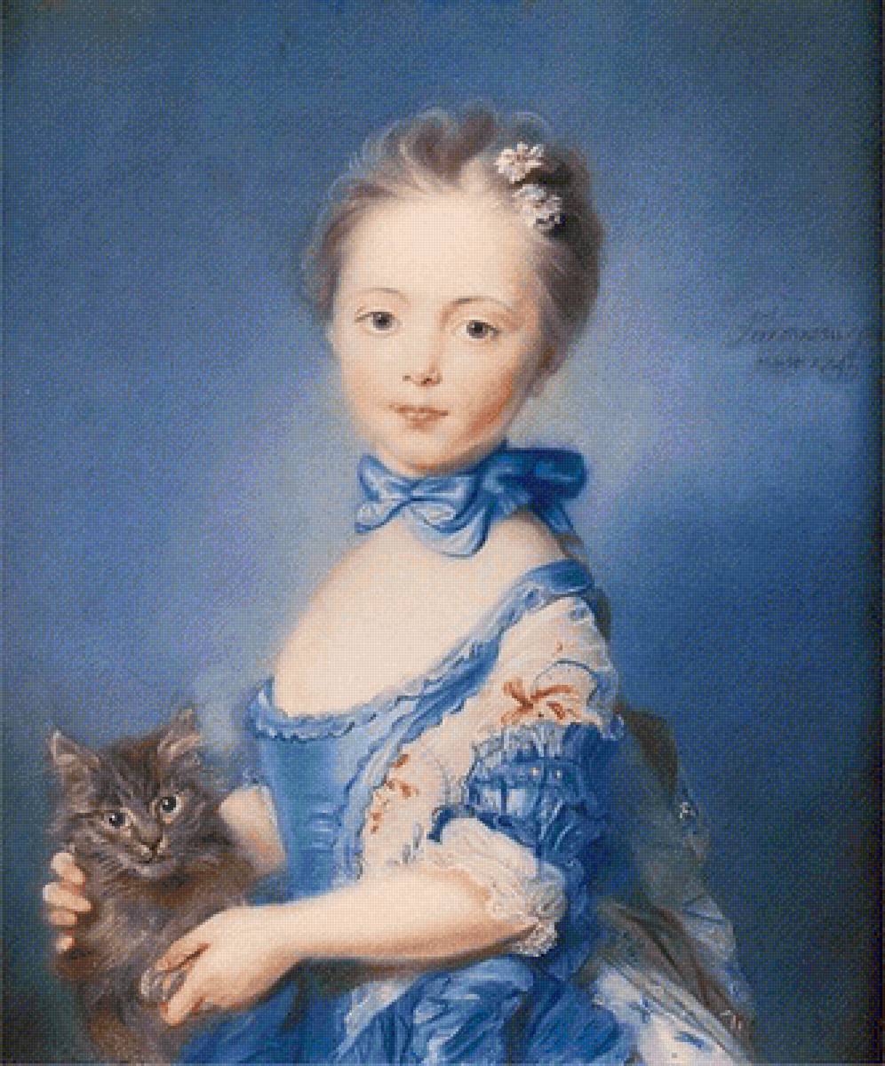 Jean-Baptiste Perronneau A Girl with a Kitten - painting, a girl with a kitten, jean-baptiste perronneau - предпросмотр
