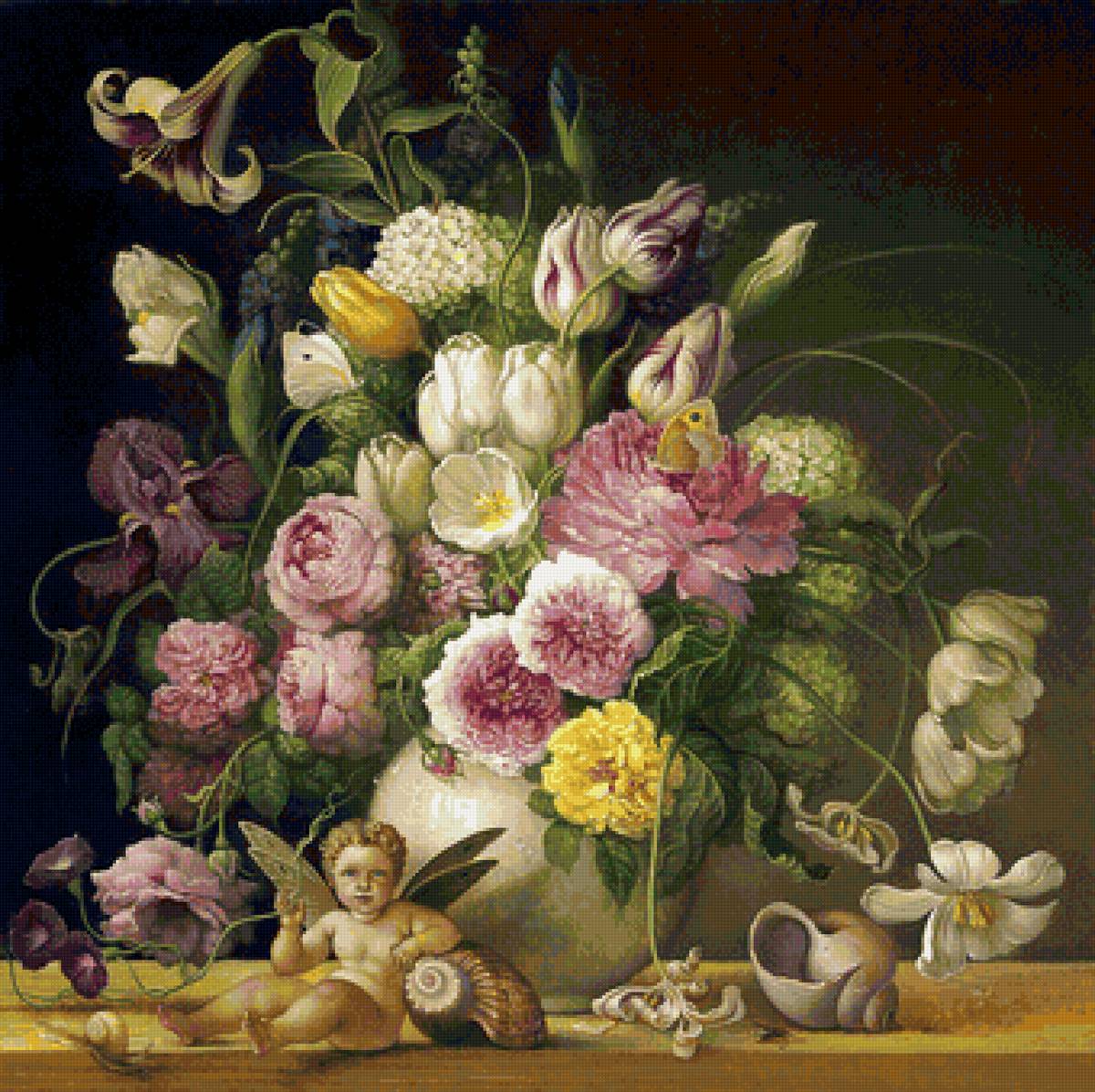 Худ. Яна Мовчан - натюрморт, ваза, букет, цветы - предпросмотр