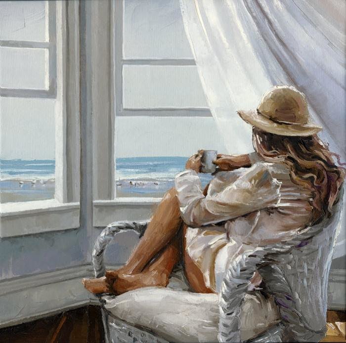 утро - море, девушка, утро, мечта - оригинал