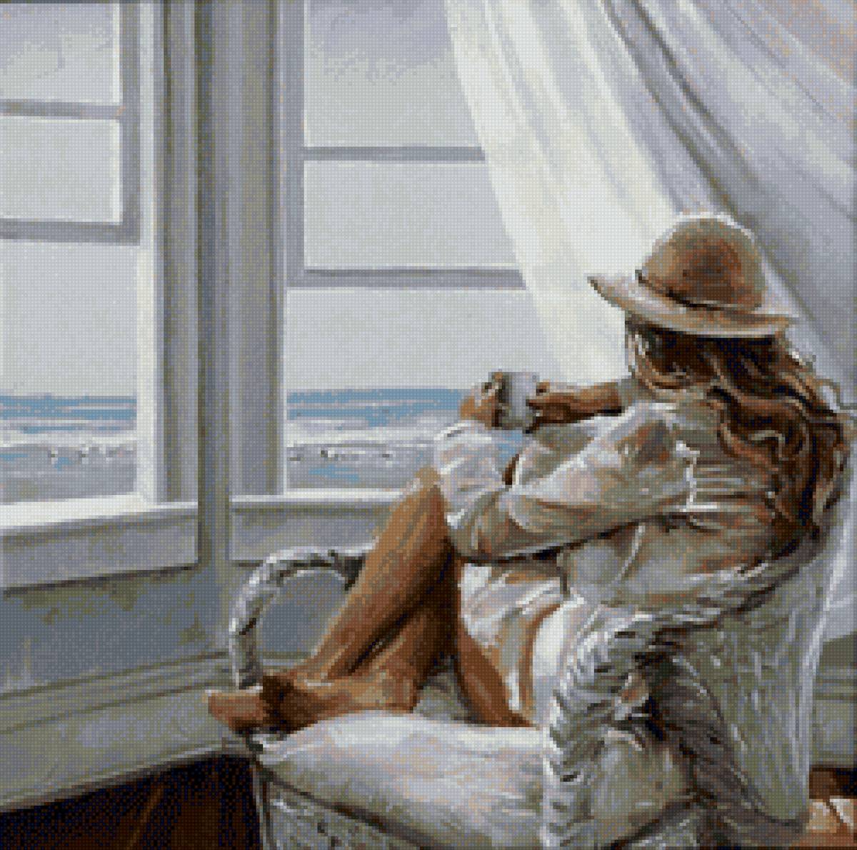 утро - утро, море, девушка, мечта - предпросмотр