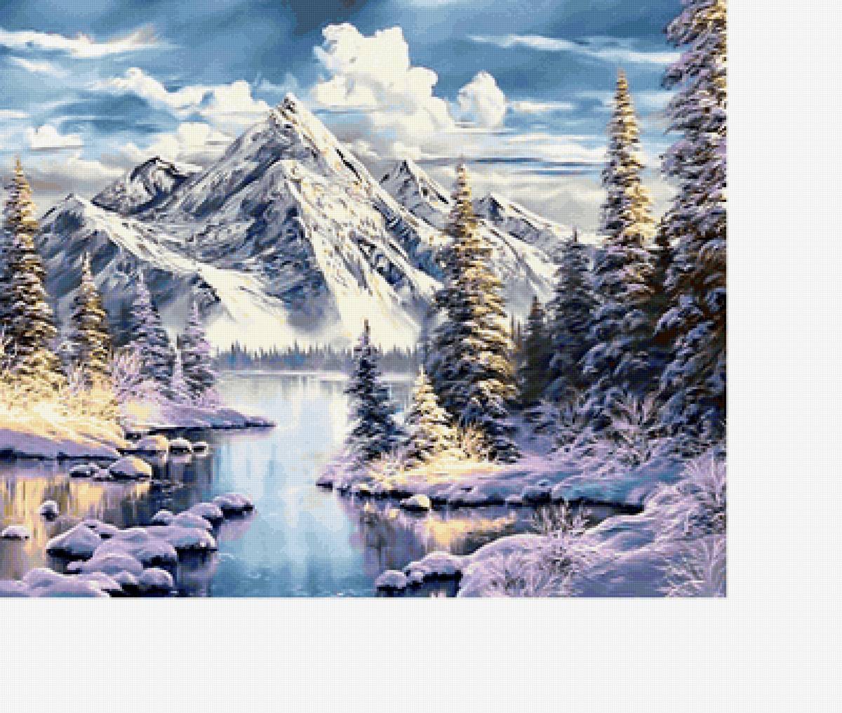 зима в горах - вода, зима, пейзаж, река, снег., горы, лес - предпросмотр