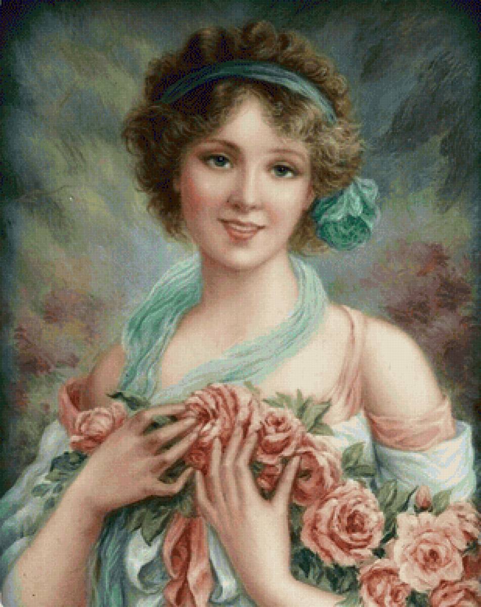 Dama. - retrato.menina.rosas. - предпросмотр