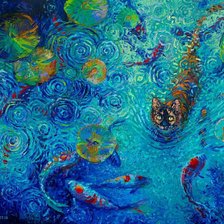 Схема вышивки «Кошка в воде с рыбками»