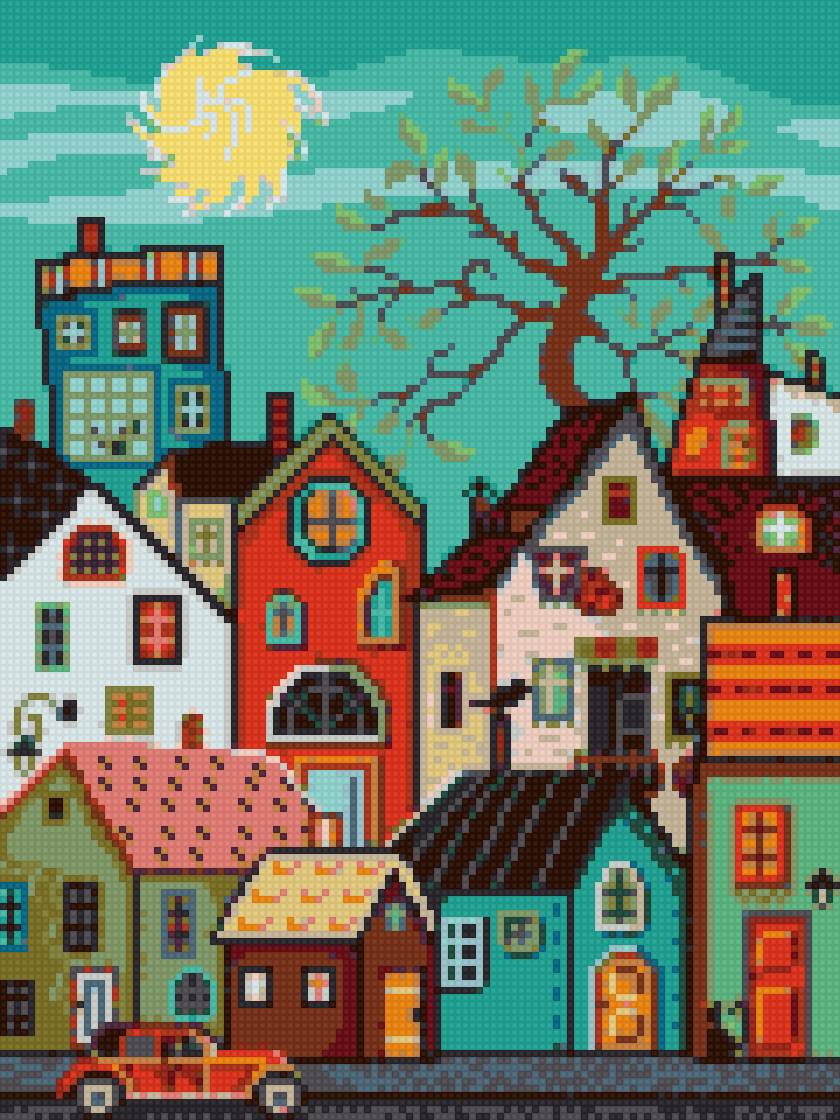 Яркие домики - дома, крыши, город - предпросмотр