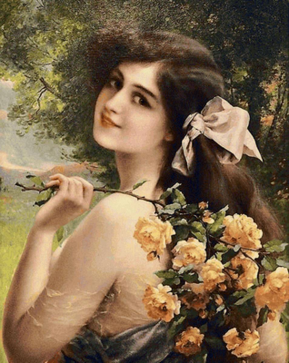 Sorriso de menina. - rosas., menina - предпросмотр