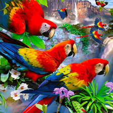 Схема вышивки «Ара у водопада»