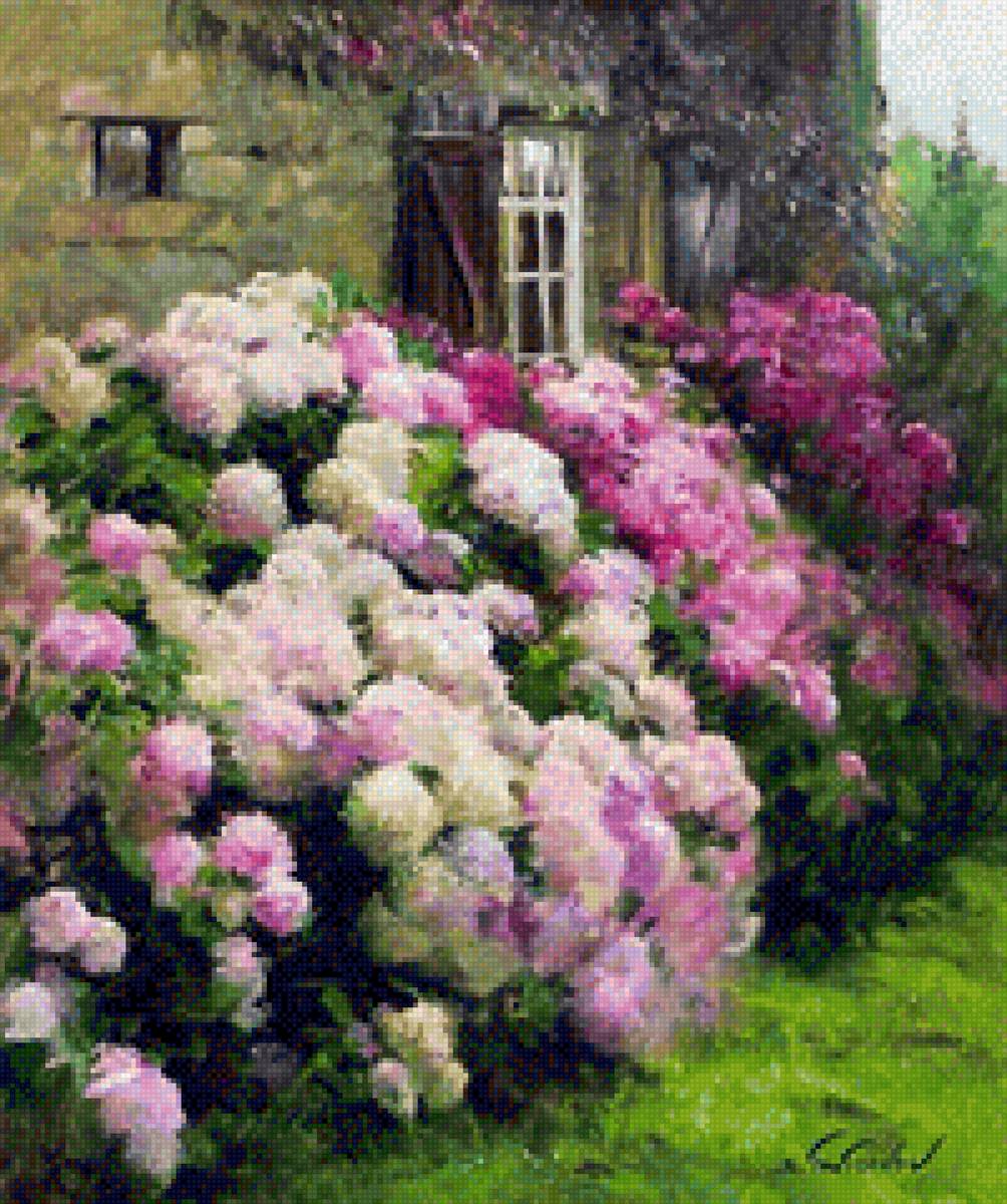 Сергей Тутунов Цветущий сад - цветы, дом - предпросмотр