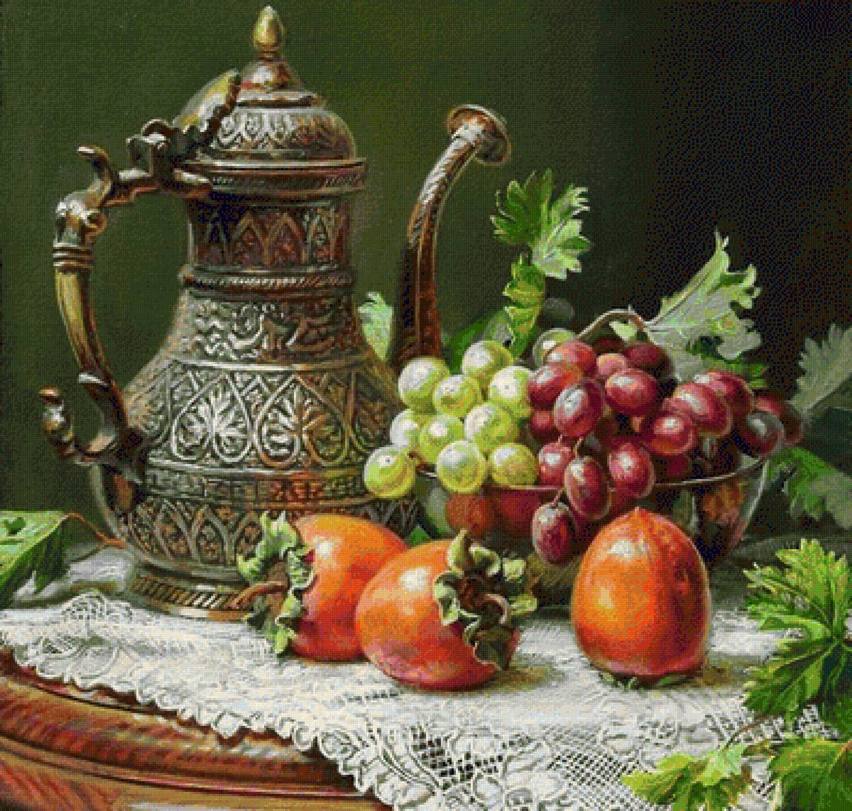 натюрморт - натюрморт виноград кувшин фрукты - предпросмотр