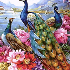 Схема вышивки «Серия "Птицы". Павлины»