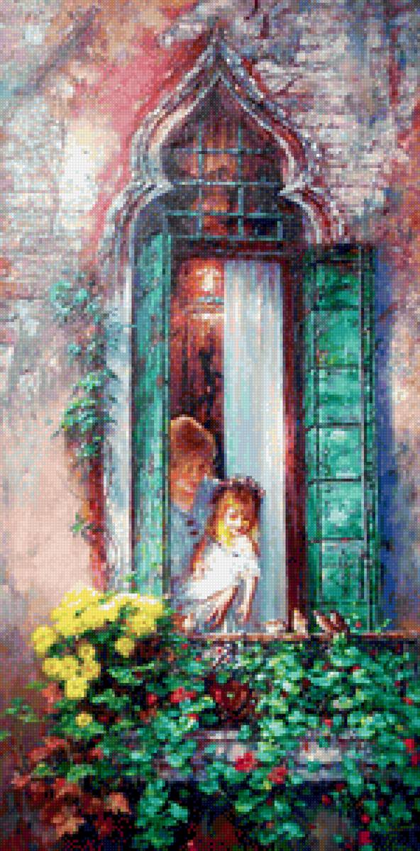 утро - балкон, цветы, девочка - предпросмотр