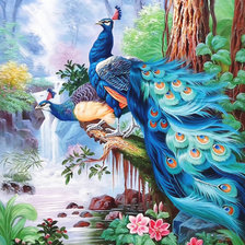 Схема вышивки «Серия "Птицы". Павлины»