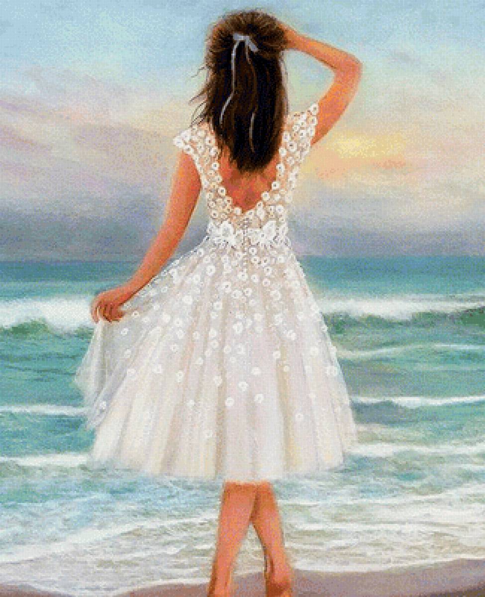 У моря - девушка, море, платье - предпросмотр
