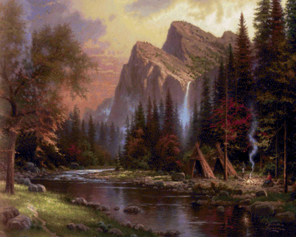 Пикник в горах - thomas kinkade - предпросмотр