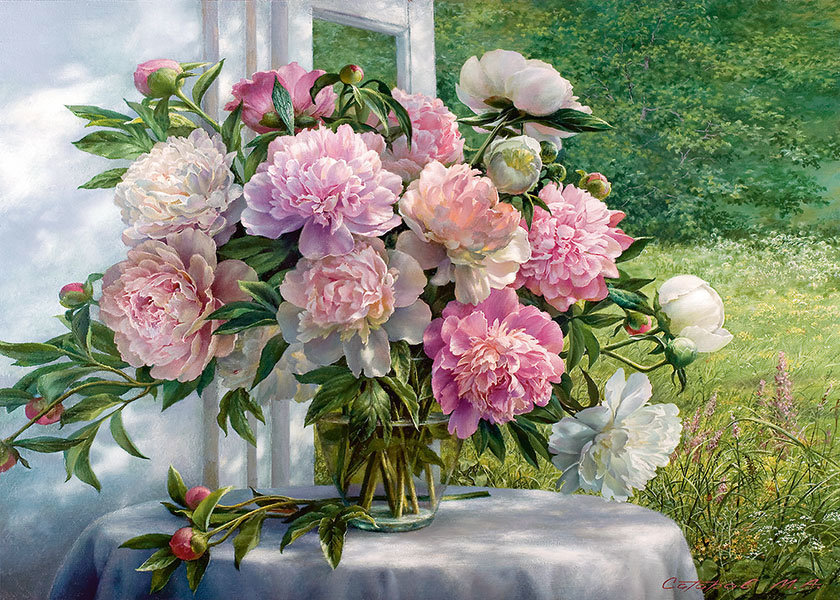 Пионы у окна - пионы - оригинал