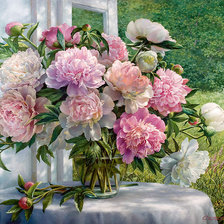 Схема вышивки «Пионы у окна»
