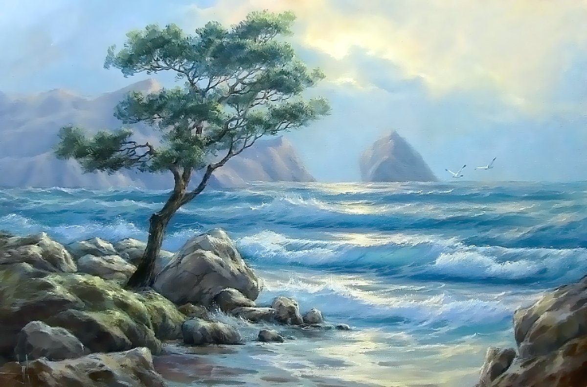 Море - горы, море, сосна, пейзаж - оригинал