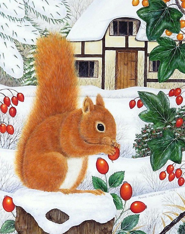 белочка - белка, зима, ягоды - оригинал