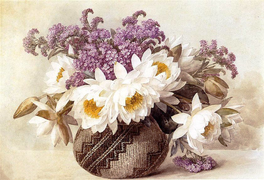 Водяные лилии - натюрморт, ваза, букет, цветы - оригинал