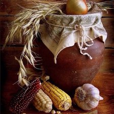 Схема вышивки «ДЕРЕВЕНСКИЙ НАТЮРМОРТ С КУКУРУЗОЙ И ЧЕСНОКОМ»