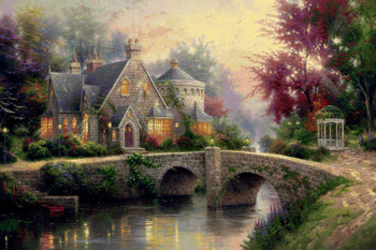 Домик у реки - мост, река, дом - предпросмотр