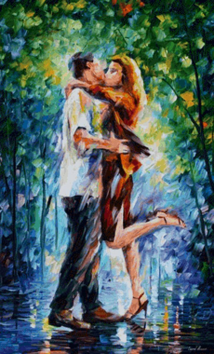 Casal sob a chuva. - pintura., casal - предпросмотр