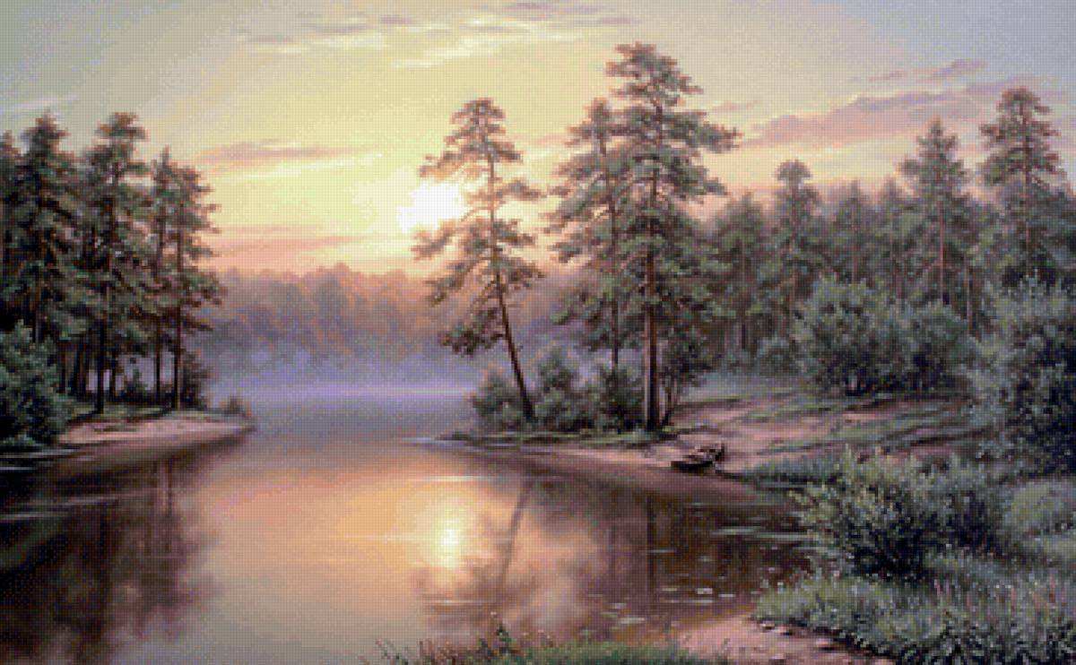 Вечер над рекой - лес, река, природа, вечер, закат, пейзаж - предпросмотр