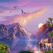 Схема вышивки «Кони на водопое»