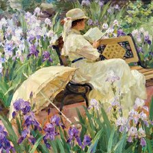 Схема вышивки «Среди ирисов. Владимир Гусев.»