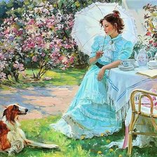 Схема вышивки «Барышня с собакой»