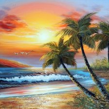 Praia ao por do sol.