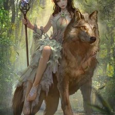 Схема вышивки «Девушка на волке»