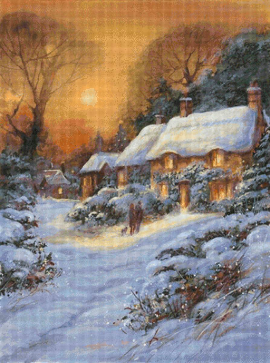 Зима - прогулка, домик, пейзаж, пара, снег, природа, зима, зимнее солнц - предпросмотр