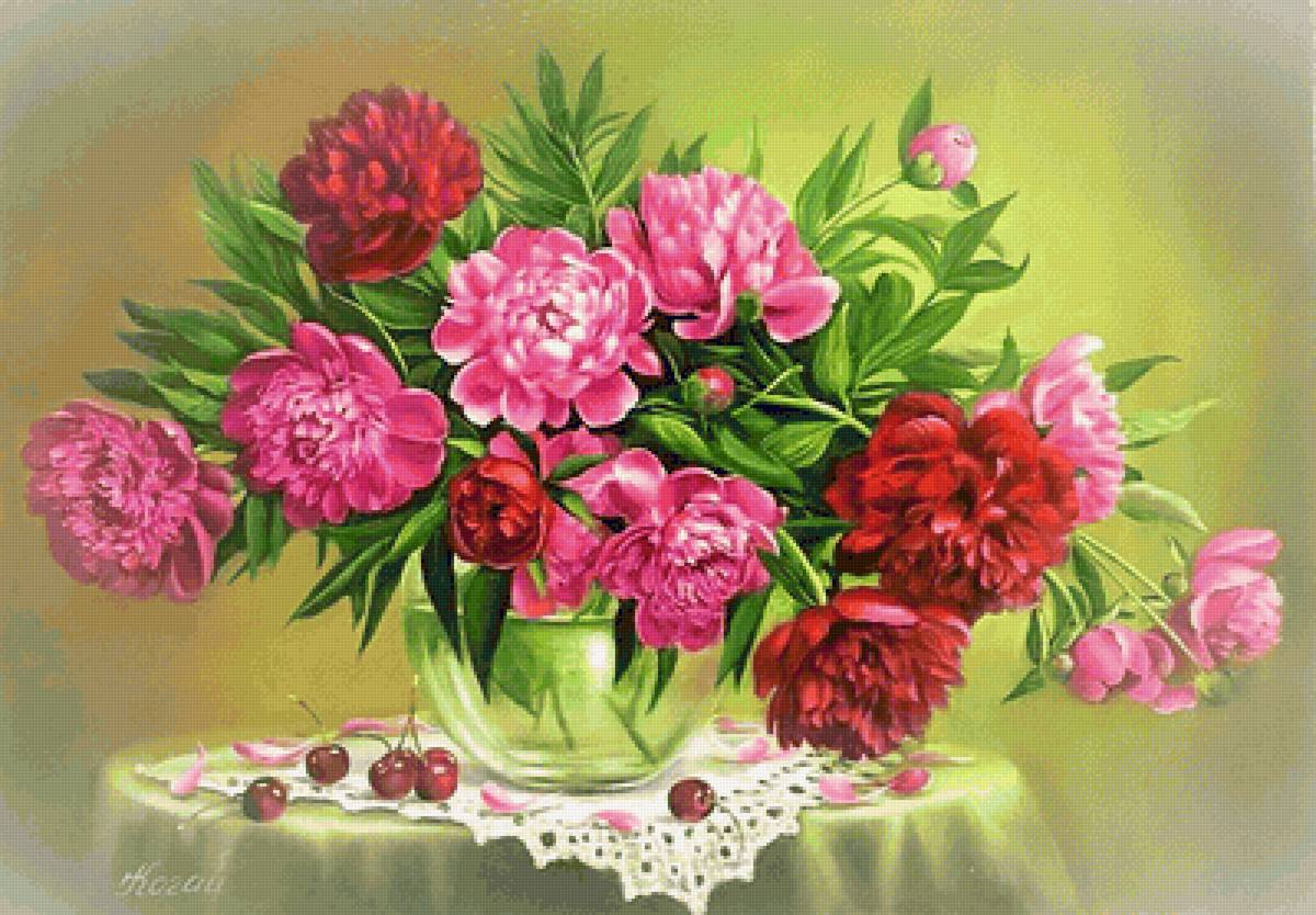 пионы - ваза, букет, пионы, цветы - предпросмотр