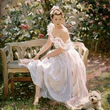 Схема вышивки «Девушка на скамье»