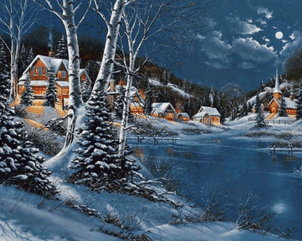 Paisagem. de inverno. - vale, neve, casa, inverno, vila. - предпросмотр