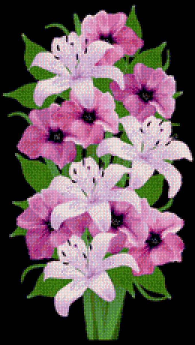 Букет - букет, цветы на черном - предпросмотр