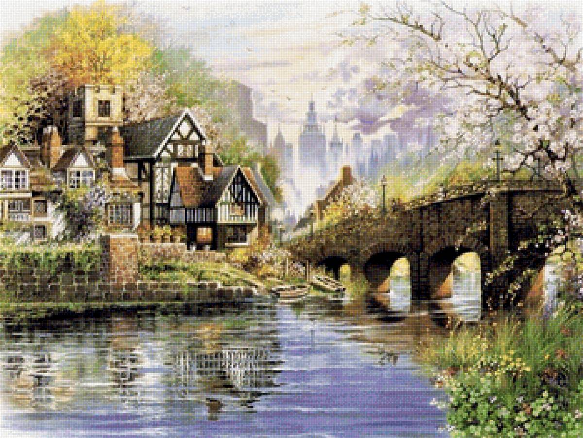 Городской пейзаж - река, мост, город, пейзаж - предпросмотр