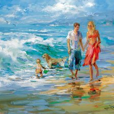 Схема вышивки «Картина Хейрайтса. О тебе одной. Семья море собака»