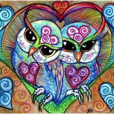 Схема вышивки «Corujas em forma de coração.»
