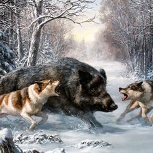 Схема вышивки «Охота на кабана»