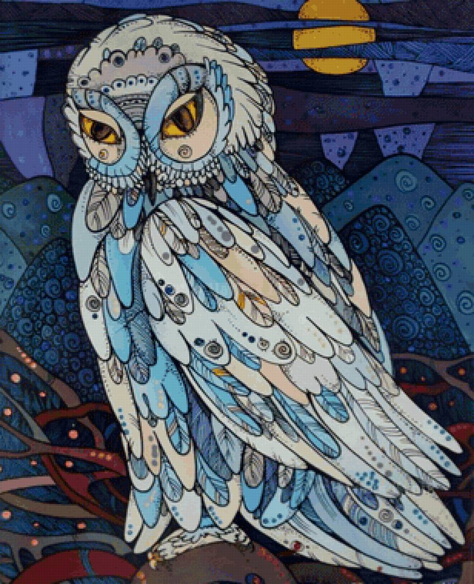 Coruja. - pintura., pássaro - предпросмотр