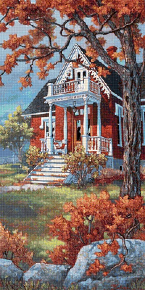 Осенний день - осень, пейзаж, дом - предпросмотр