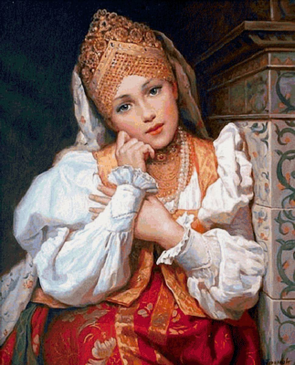 Русская красавица - русь, портрет, девушка, живопись - предпросмотр