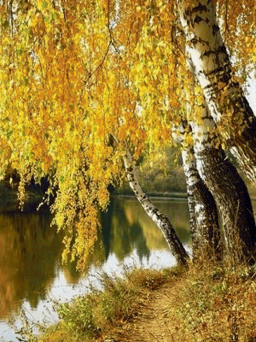В осеннем наряде - река, природа, береза, пейзаж - предпросмотр