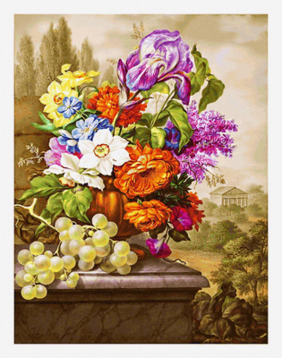 Серия "Натюрморты". - цветы, натюрморт, букет, фрукты - предпросмотр