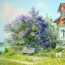 Схема вышивки «сирень у дома»